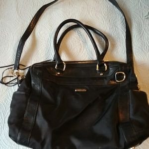 black leather diaper bag